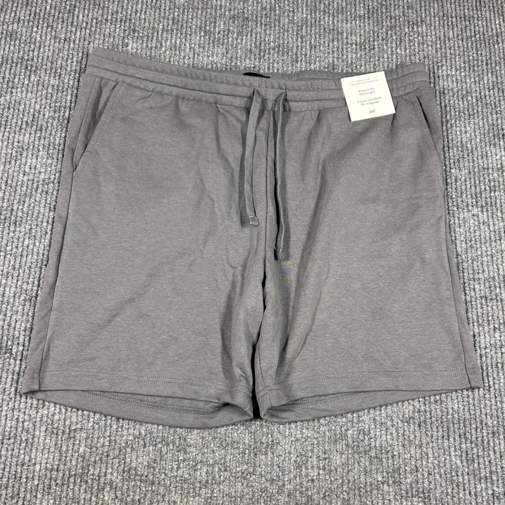 H&M Shorts Mens XL Gray Regular Fit Mid Length Sweat NWT New Drawstring Casual